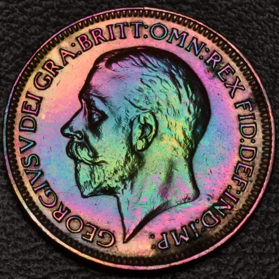 1929 United Kingdom England Farthing RAINBOW TONING (50-78) - Image 2 of 3