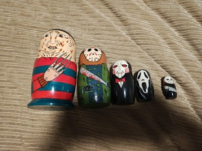 Vintage Horror Movie Slasher Russian Nesting Dolls Set of 5 Hand-Painted 2017