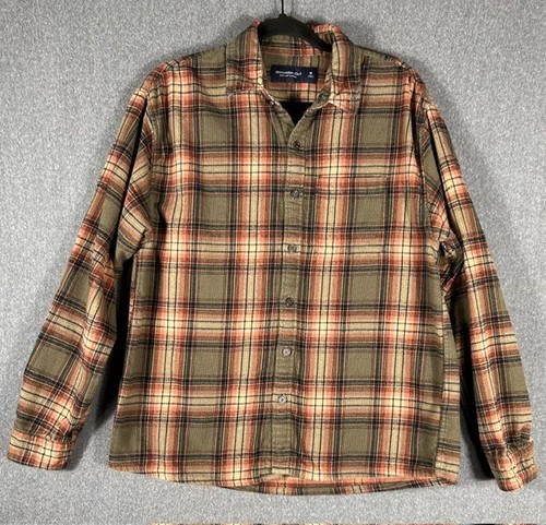 Abercrombie & Fitch Soft A&F Flannel Mens Sz Medium Brown/Orange Plaid Buttons