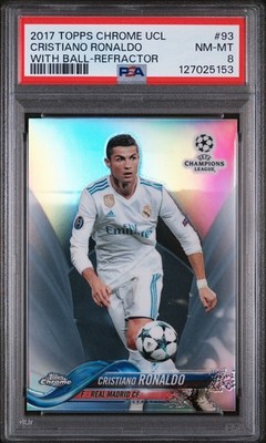 2017 Topps Chrome UCL Cristiano Ronaldo with ball refractor Real Madrid PSA 8