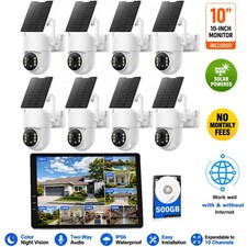 PTZ Solar Wireless Security Camera System 10" Monitor 4MP WiFi CCTV Home Outdoor