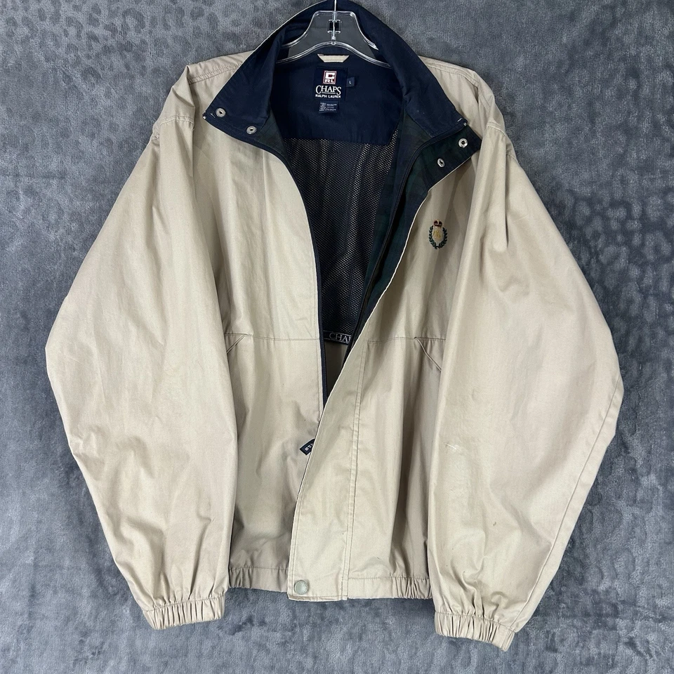 Chaps Ralph Lauren Vtg 90’s Crest Logo Men’s Windbreaker Jacket Beige Size L - Image 4 of 4