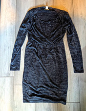 H&M MAMA Women’s Maternity Black Grey V-Neck Dress Long Sleeve Size S
