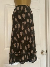 Laura Ashley Vintage Silk Khaki Y2K Skirt Size 12 Petite Velvet Trim