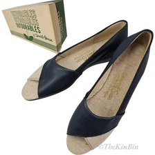 Daniel Green Outdorables Chaucer Navy Leather Slip-on Shoes Women Sz 7.5 Vtg EUC