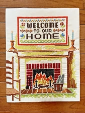 Vintage Cross Stitch Welcome to Our Home Fireplace Complete Unframed