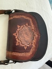Vintage rustic brown hand tooled leather Argentina cross body