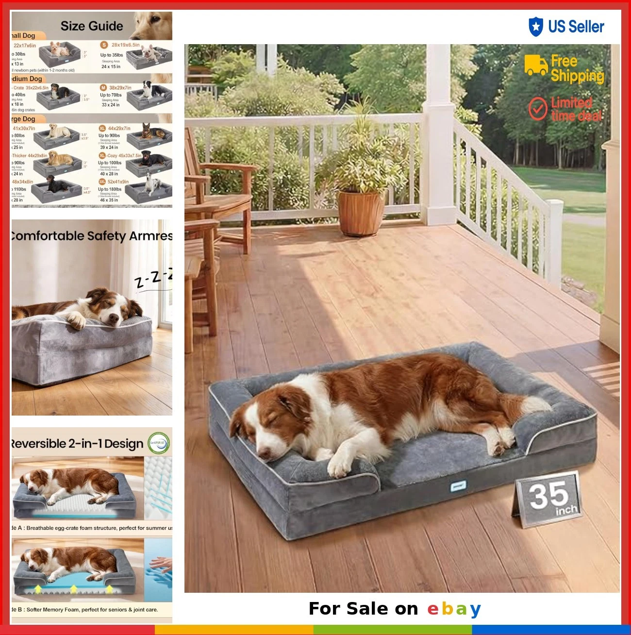 Orthopedic Dog Bed 35 Inch Memory Foam Couch for Large Pets with Waterproof
