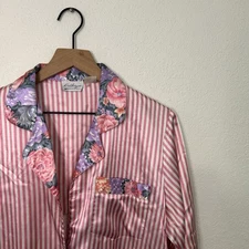 VTG Kathryn Night Gown Sleep Shirt Pajama Pink Floral Sexy Pretty Satin Preowned