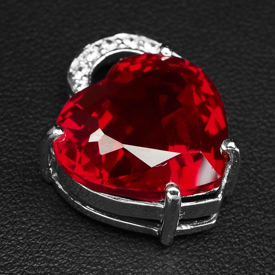 Ciondoli in oro bianco argento sterling 925 cuore tormalina rubellite rossa... - Immagine 4 di 4