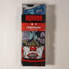 HORROR SOCKS 3 Pair Mens Crew 8-12 Bioworld WB Exorcist, IT, Friday The 13th NEW