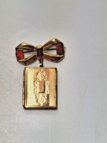 Spilla spilla medaglione e fiocco vintage libro tono oro - Foto 2 di 8
