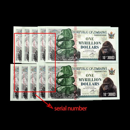 Papel moneda 10 un./número de serie Zimbabwe un mil millones de dólares 30003 ceros UNC - Imagen 5 de 7