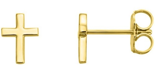 925 Sterling Silver Gold Small Cross Stud Earrings For Men, Women, and Children - Picture 3 of 4