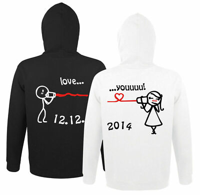Partner Paar Hoodie Set Hearing Love You mit WUNSCHDATUM Pullover King  Queen Fun