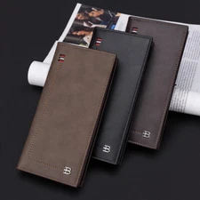 Men's Vintage Leather Long Bifold Wallet RFID Blocking Credit Card Holder Wallet