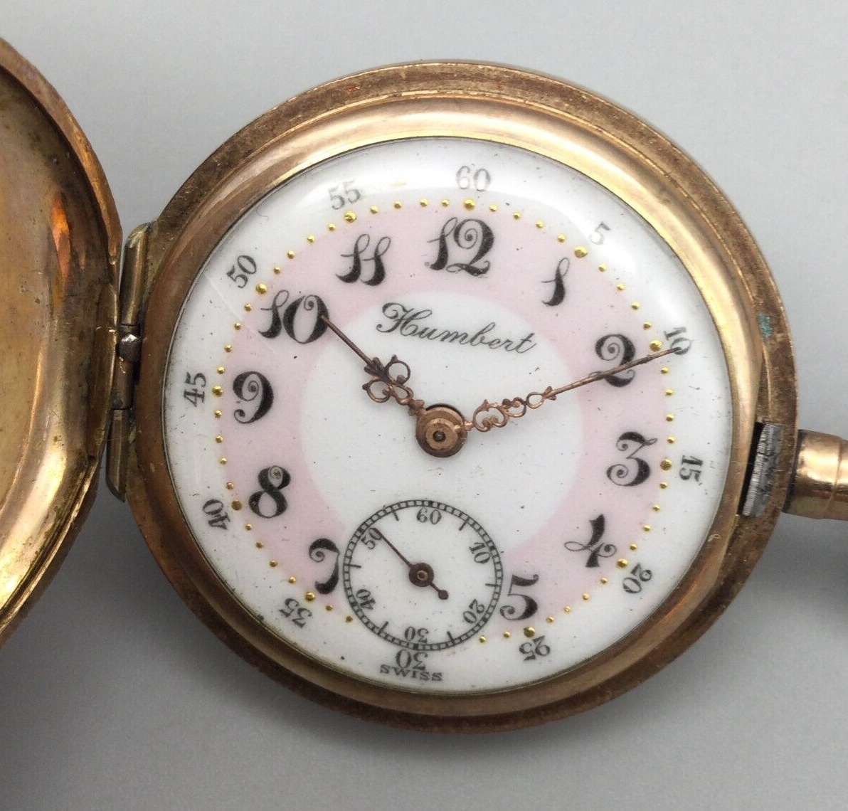 Vintage Humbert Fancy Dial Pocket Watch Pink White Dial Rose Gold