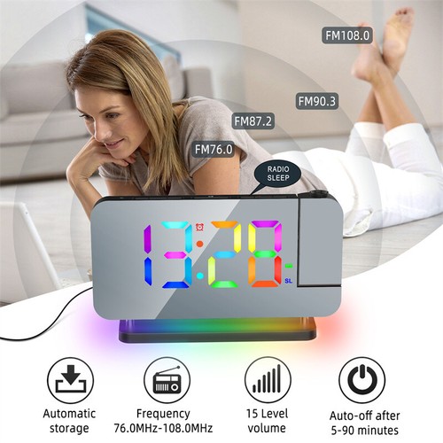 LED Digital Projector Rotatable Projection Snooze Alarm Clock FM Radio USB - Picture 12 of 19