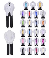 6pc Boy Teens Formal Black Pants  Tie White Suit Set Pick Color Vest 4T-20