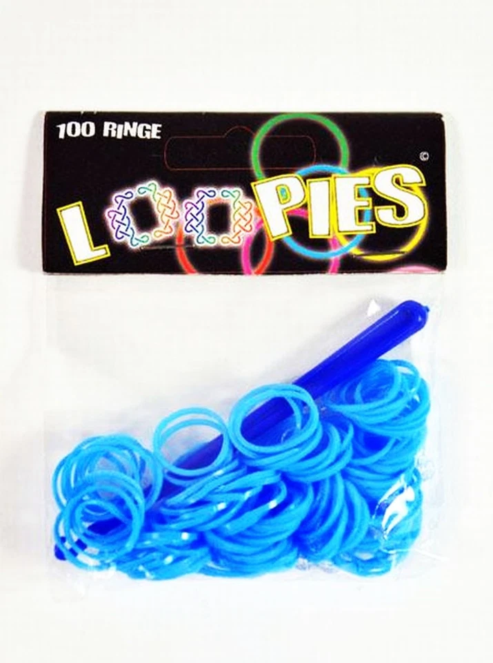 KÖGLER Loopies Loom Bandz einfarbig, Hellblau 100 Ringe 6 Verschlüsse 1 Häkelnadel Neu