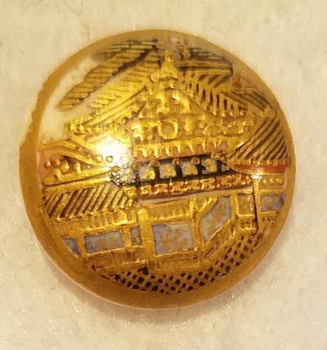 SUPER ANTIQUE HAND PAINTED MEIJI ERA OR EARLIER SATSUMA W/A GOLDEN PAGODA 11/16" - Picture 1 of 3