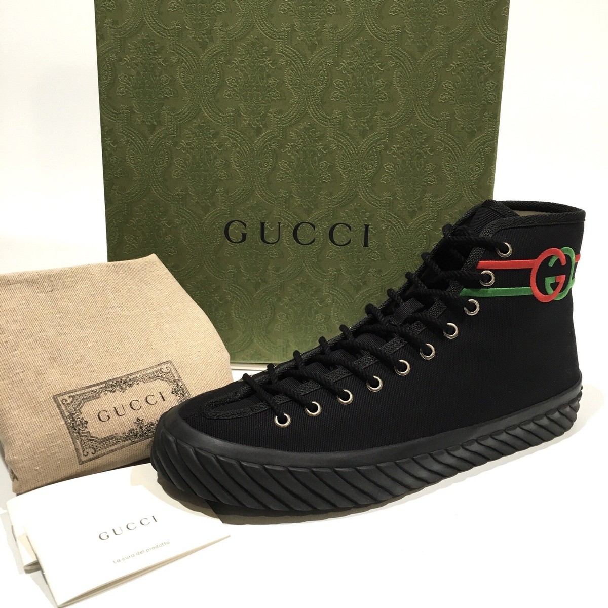 【GUCCI】INTERLOCKING G SNEAKERS GUCCI INTERLOCKING G HIGH TOP SNEAKERS -BLACK CANVAS -MEN'S