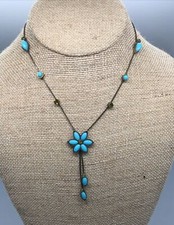 Necklace With Faux Turquoise Beads Made Into Flower Pendant Pretty See Photos