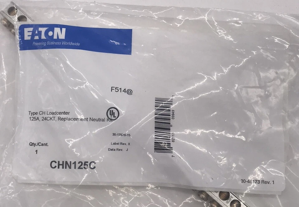 HOUSTON STOCK NEW EATON CHN125C NEUTRAL BAR CH 125 AMP FREE 2 DAY AIR SHIPPING - Image 2 of 3