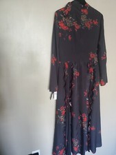 Red Valentino Tapestry Red And Black Pleated Mixed floral Maxi Dress Size 38