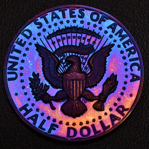 1981-S PROOF Kennedy Half Dollar gold, blue, and purple toning (L21-43) - Picture 2 of 2