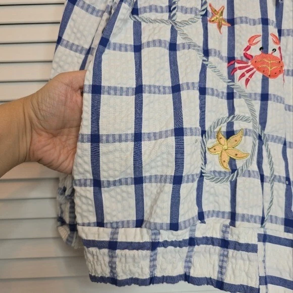 QUACKER FACTORY Crab Hood Jacket Seersucker Cotton Women 1X Coastal Grandma Y2K - Image 3 of 4