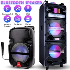 9000W Rechargable Bluetooth Party Speaker Dual 10" Subwoofer Karaok Speaker+Mic