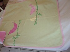 Pottery Barn Kids Pink Bird Quilted Baby Girl Blanket GREEN PINK YELLOW 35X29"