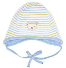 Mütze Gr.39 41 NEU Steiff Haube blau weiß geringelt Bär zweilagig baby