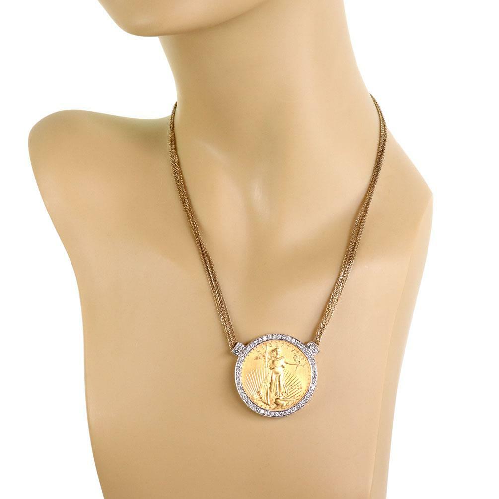 22k 1oz Liberty Coin Diamond 14k Yellow Gold Pendant Multi-Chain