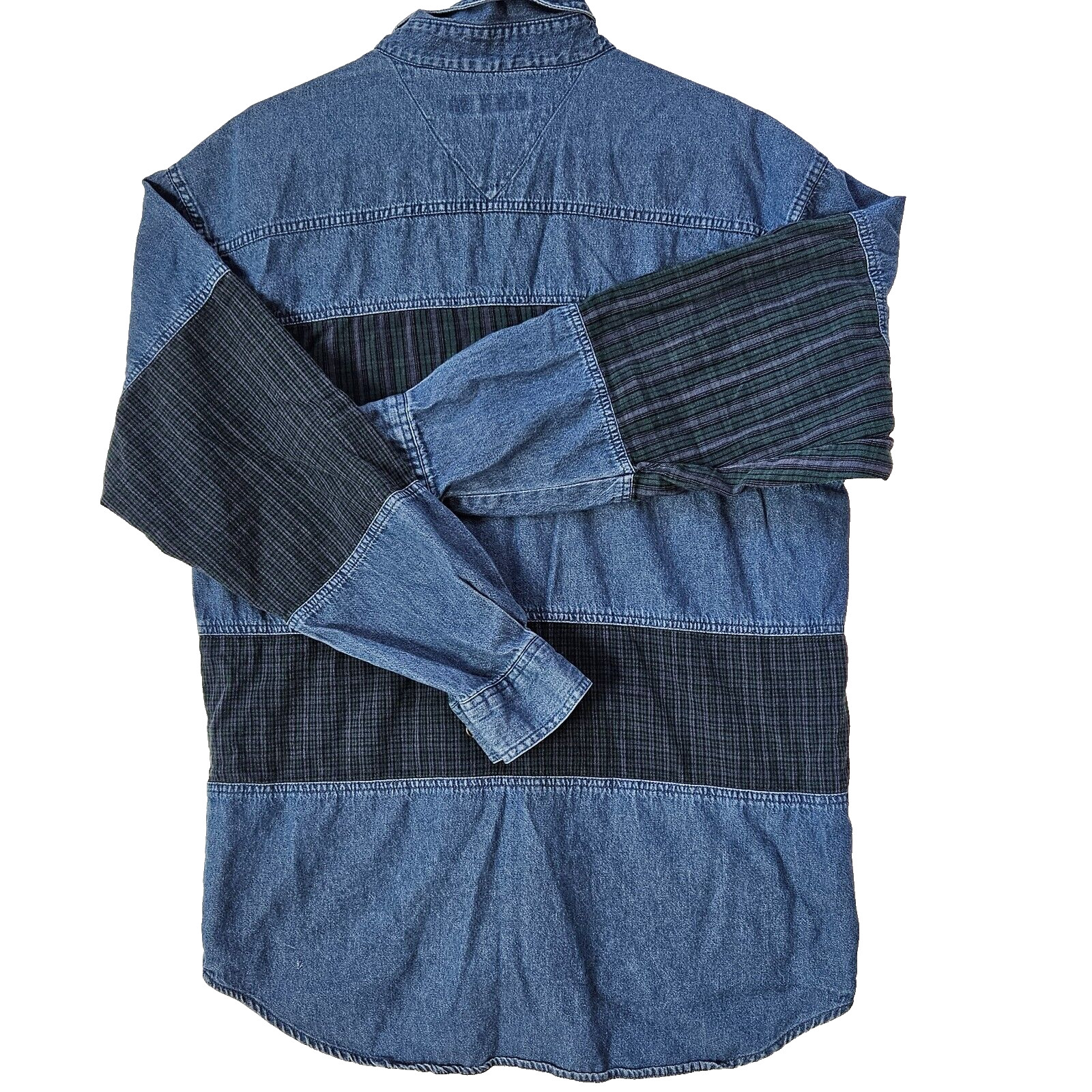 Box Office Denim & plaid patchwork button down SZ… - image 9