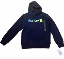 Boys Hurley Fleece Lined Blue Pullover Hoodie Boys  T-shirt Sz 10-12 MediumNWT 