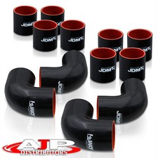 Universal 12pc 2.5 63mm Straight 90 Degree Elbow Silicone Coupler Piping Kit Bk