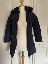 Navy Blue coat age 9-10 Faux Fur Hood Girls From Next Long Jacket
