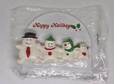 Retro Happy Holidays Christmas Hair Clip Snowman Family Barrette