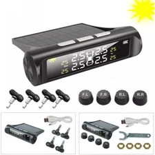 Wireless Solar TPMS LCD Car Tire Pressure Monitoring System + 4 Sensors + USB