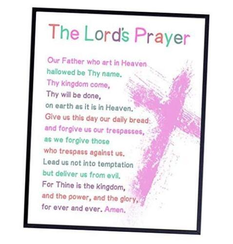 Lords Prayer Bible Verse Wall Art - Religious Scripture Girls Bedroom Decor -