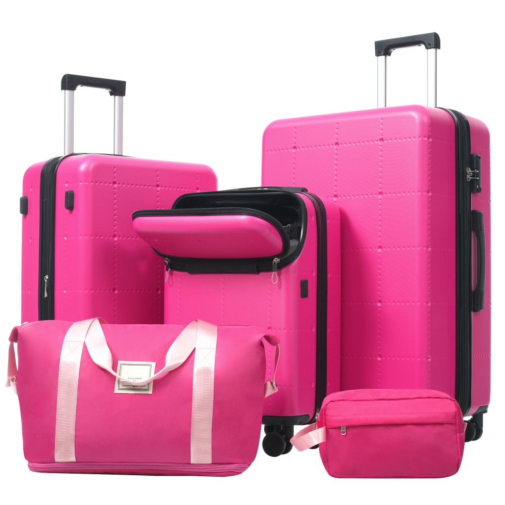 Hardside Luggage Set 5 Piece with Bags,20IN Half-opening Carry on Luggage USB 
