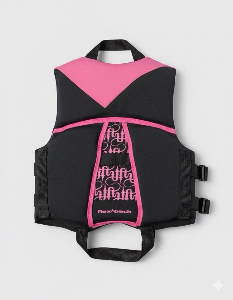 Chaleco salvavidas para niños Full Throttle - Chaleco de esquí rosa/negro con espalda flexible - Aprobado por USCG Foto 2 de 4