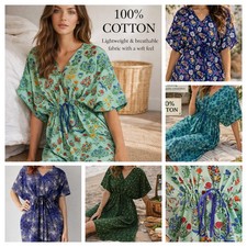Indian Hand made Cotton Kaftan Dress Floral Print for Women All Season Caftan