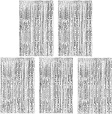 5 Pack Silver Foil Curtain Backdrop 78.74 inches x 39.37 inches, 5pc-silver