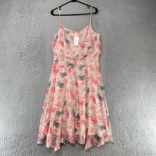 Banana Republic Fairy Dress Womens 10 Midi Pink Floral Chiffon Fit Flare Vee