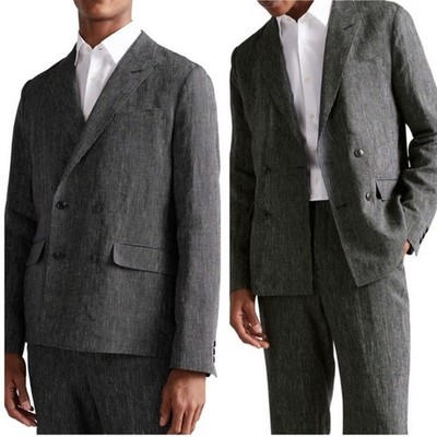 Ted Baker NWT Maver Fine Striped Linen Double Breasted Blazer Size 4 Large Gray