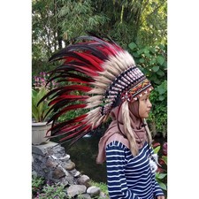 Red Feather Warbonnet Indian Headdress Hat Small Carnival Festival Party Costume