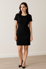 Forever 21 Women’s Sz M Black Short Sleeve Sheath Dress Classic Minimalist Work